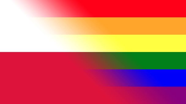Flag of Poland merged partially with the Rainbow flag (LGBT movement) - Photo, Image