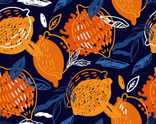 Hand drawn doodle lemonade pattern background - citrus lemon lime orange. Lemonade pattern background fabric. - Διάνυσμα, εικόνα