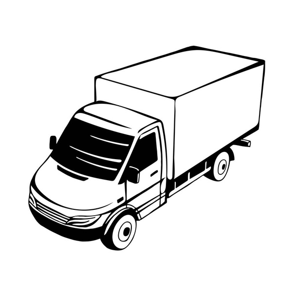Camion piccolo. Piccolo camion carico mano disegno vettoriale illustrazione. - Vettoriali, immagini