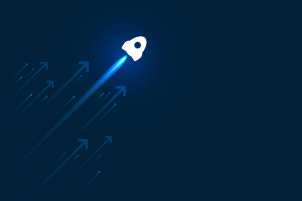 Cohete arriba y flechas en la ilustración de fondo azul, composición del espacio de copia, concepto de crecimiento del negocio
. - Vector, Imagen