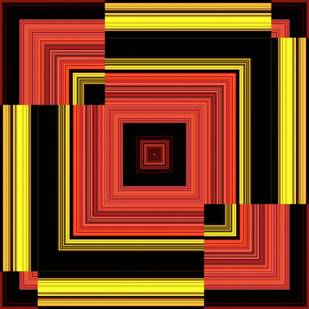 sfumature di rosso arancio strisce lineari gialle trasformati in molti intricati motivi concentrici curvi - Foto, immagini