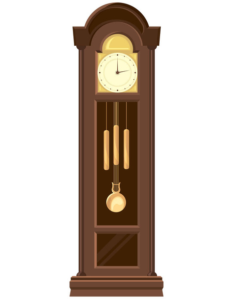 Grandfather clock in cartoon style. Vintage object isolated on white background. - Вектор,изображение