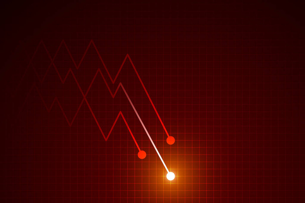 Flecha de luz hacia abajo sobre fondo rojo oscuro, concepto de gráfico de crisis económica, composición del espacio de copia
. - Vector, imagen