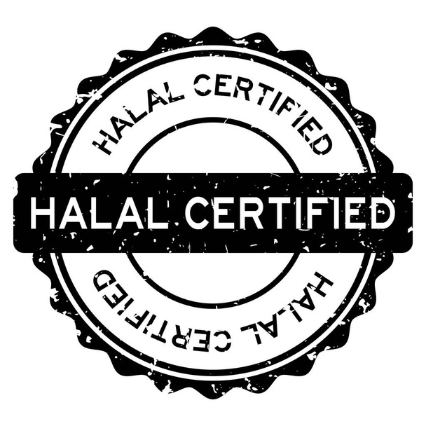 Grunge nero halal certificato parola rotondo sigillo di gomma timbro su sfondo bianco - Vettoriali, immagini