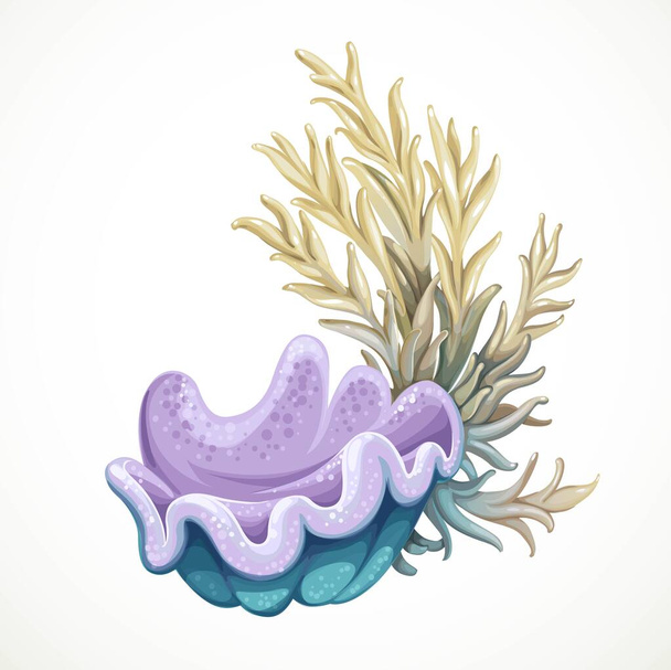 Purple sponge and anemones sea life object isolated on white background - Vektor, kép