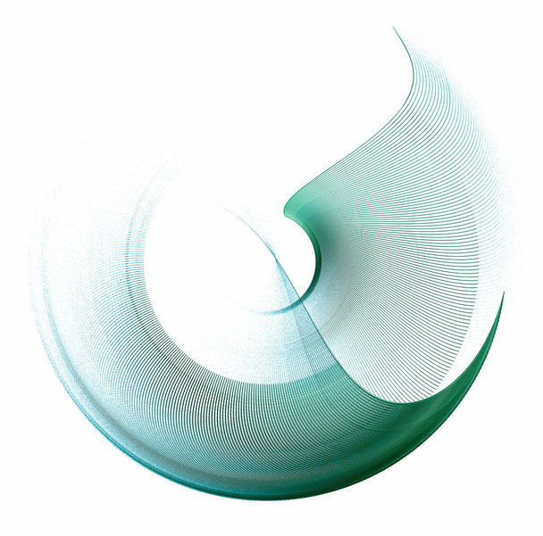 Abstract turquoise surfaces are bent by an arc. The blades rotate. Graphic design element. Technical symbol or logo. 3D rendering. 3D illustration - Photo, Image