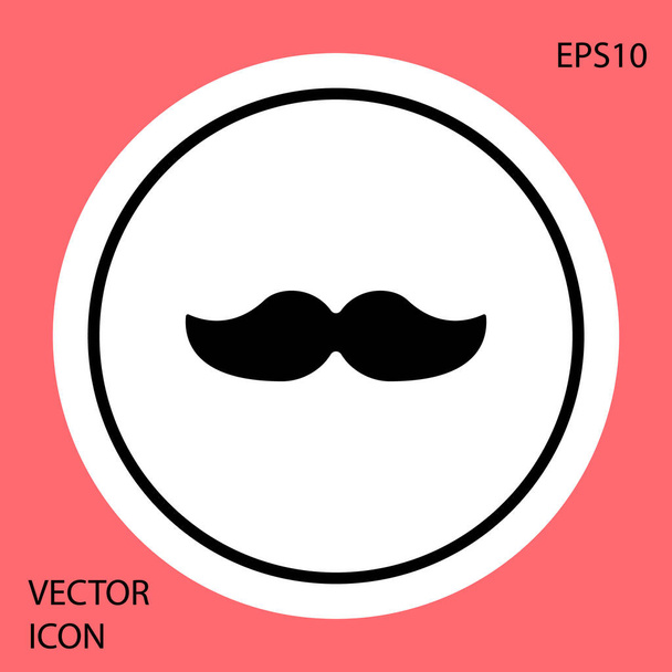 Black Mustache icon isolated on red background. Barbershop symbol. Facial hair style. White circle button. Vector Illustration. - Vector, Image