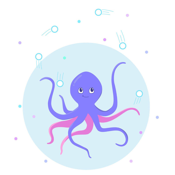 Funny octopus in a bubble - Vector, Image