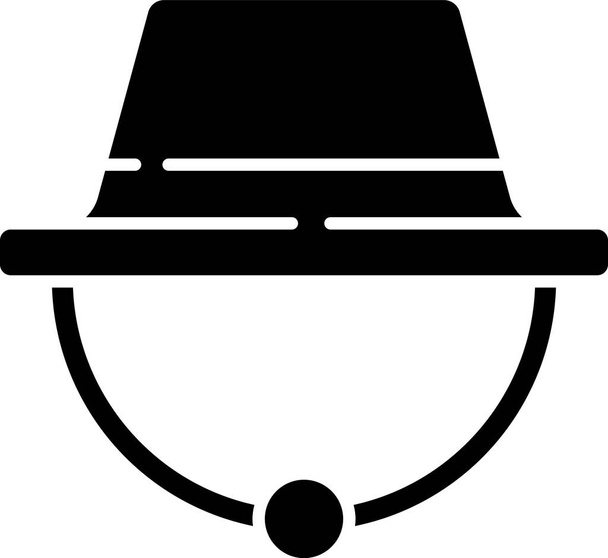 Чорна піктограма капелюха кемпінгу ізольована на білому тлі. Панама пляжного капелюха. Дослідник мандрівників капелюх для полювання, пішоходів, туризму. Векторна ілюстрація
. - Вектор, зображення