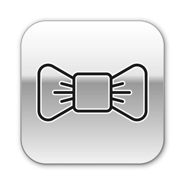 Black line Bow tie icon isolated on white background. Silver square button. Vector Illustration. - Vektor, kép