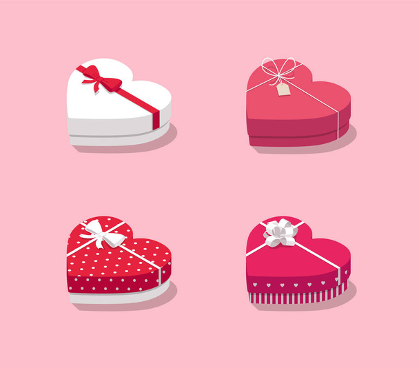Isometric gift boxes set for Valentine's Day banner or greeting card. Heart shaped presents collection on pink background. - Vector illustration - Vecteur, image