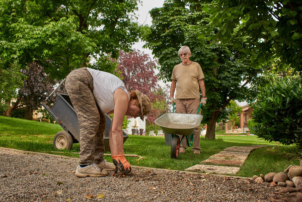 Couple aîné à la retraite travaillant dans le jardin - Photo, image