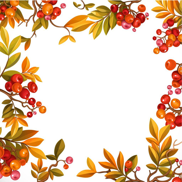Frame from branches with leaves and red berries isolated on white background - Vecteur, image