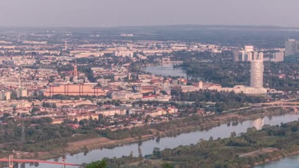 Skyline of Vienna from Danube Viewpoint Leopoldsberg aerial timelapse. - Video, Çekim