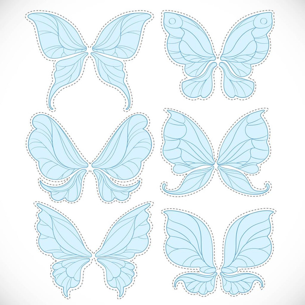 Blue fairy wings with dotted outline for cutting set 2 isolated on a white background - Vektor, kép