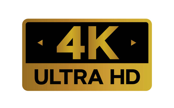 Gold 4k Ultra HD label isolated on white background. High resolution Icon logo; High Definition TV / Game screen monitor display vector label. - ベクター画像