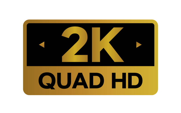 Gold 2k Quad HD štítek izolované na bílém pozadí. logo ikony s vysokým rozlišením; zobrazení vektoru obrazovky TV / hry s vysokým rozlišením. - Vektor, obrázek