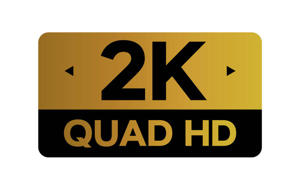 Золотий 2k Quad HD лейбл ізольований на білому тлі. Логотип піктограми високої роздільної здатності; Дисплей екрана телевізора високої роздільної здатності / ігрового екрана векторна мітка
. - Вектор, зображення