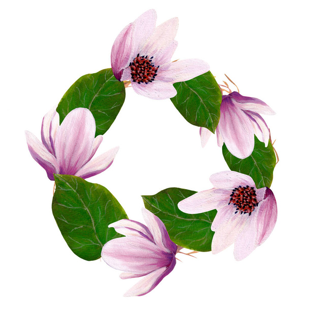 tyylikäs akvarelli magnolia-seppele - Valokuva, kuva