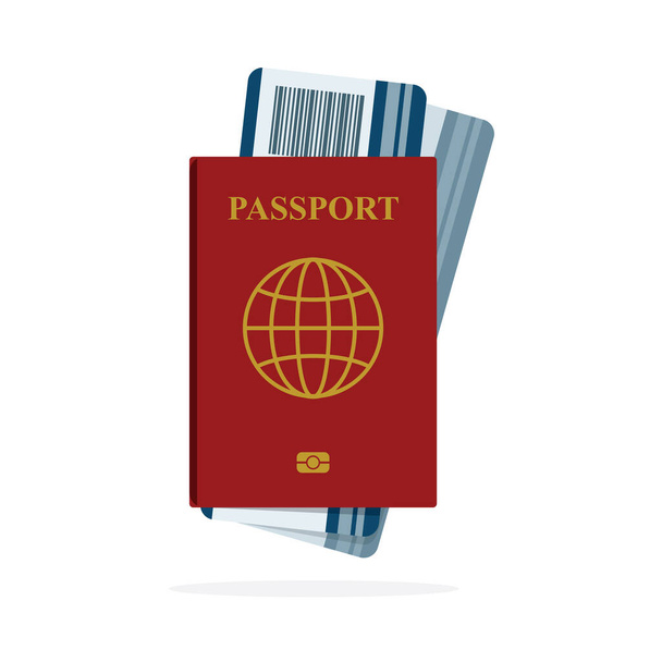 パスポートとチケットベクトルイラスト。航空旅行の概念。集合の一部. - ベクター画像