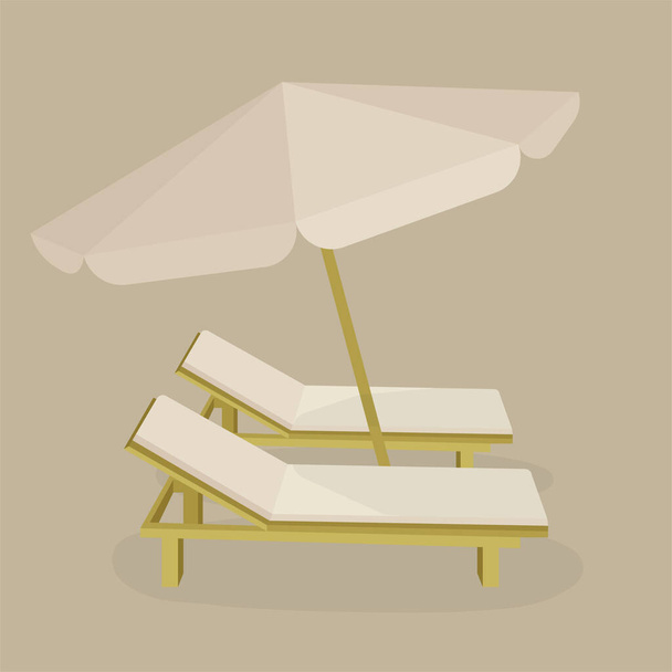 Tengerparti székek és esernyő. Fedélzeti székek és esernyő a parton. A készlet része. - Vektor, kép