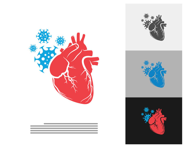 Modelo do vetor do logotipo do coração do vírus, conceitos criativos do projeto do logotipo do coração humano - Vetor, Imagem