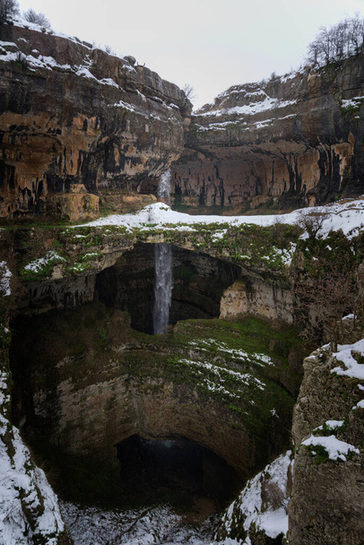 Baatara gorge waterfall, near Tannourine, Lebanon drops 250m through sinkholes and rock bridges. - Photo, Image