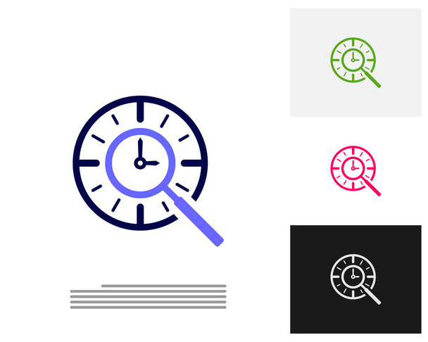Vettore concettuale del logo di ricerca dell'orologio. Modello di logo di gestione del tempo. Icona concettuale isolata su sfondo bianco. Simbolo vettore. - Vettoriali, immagini