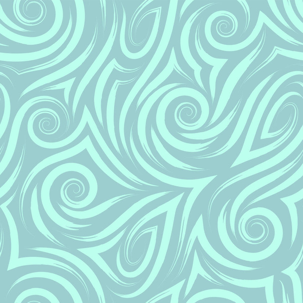 Vector turquoise seamless pattern of spirals and curls for decoration and printing on fabric on a blue background. Texture of swirl or sea waves for wrapping paper and clothes. - Вектор,изображение