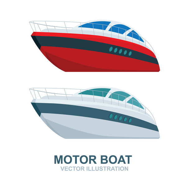 Speed-Motorboot. Luxus-Speedboat Vektor Illustrationen eingestellt. Ikonen der weißen Jacht.  - Vektor, Bild