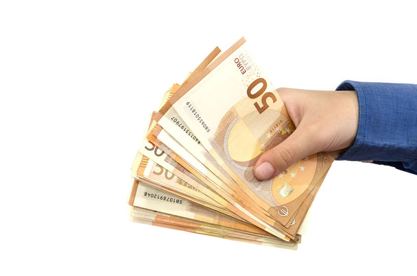 Billets de 50 euros entre les mains d'une femme d'affaires - Photo, image