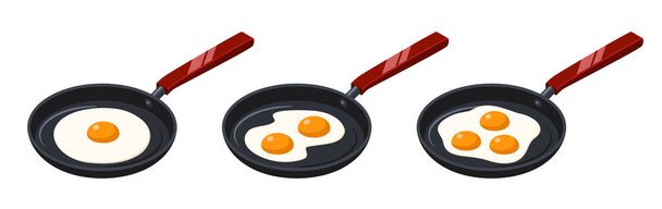 Τηγανητά αυγά στο τηγάνι. Ισομετρική διανυσματική απεικόνιση. Απομονωμένα σε λευκό φόντο - Διάνυσμα, εικόνα