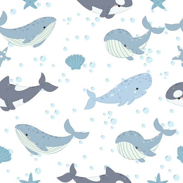 whale repeat pattern. Nursery art background. Children's fabric pattern design. - Vector, Image