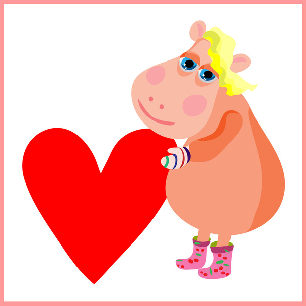 Cute fairy tale character is holding a big heart in hands - Vector, Image