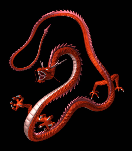De rode draak schreeuwt met de mond wijd open, 3D illustratie - Foto, afbeelding
