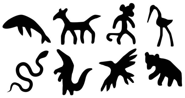 Animal shapes primitive stencils set black, vector illustration, horizontal, isolated - Διάνυσμα, εικόνα