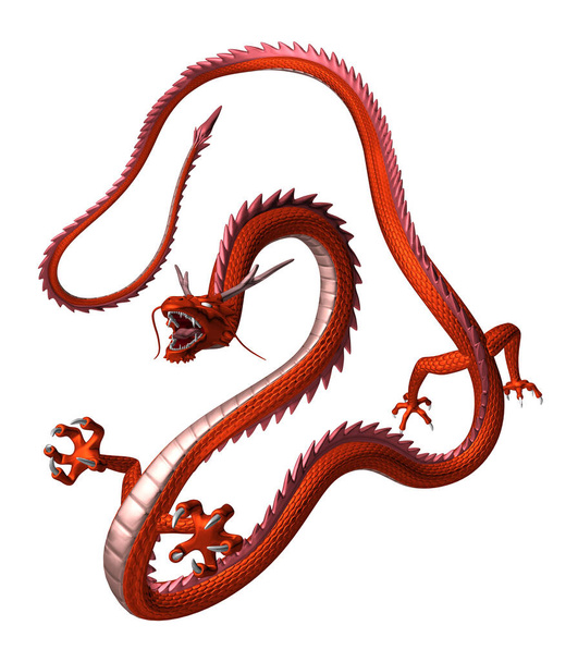 Червоний дракон кричить з широко відкритим ротом, 3D ілюстрація
 - Фото, зображення