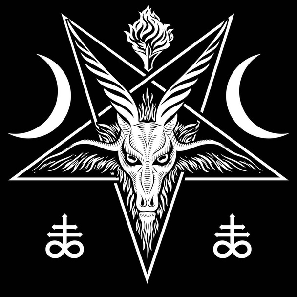 The pentagram, the sign of Lucifer. The head of a horned Goat in a pentagram. Sigil of Baphomet - Vector, Image