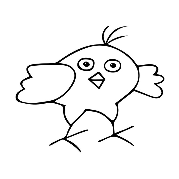 白地に一羽の鶏の手描き黒ベクトルイラスト - ベクター画像