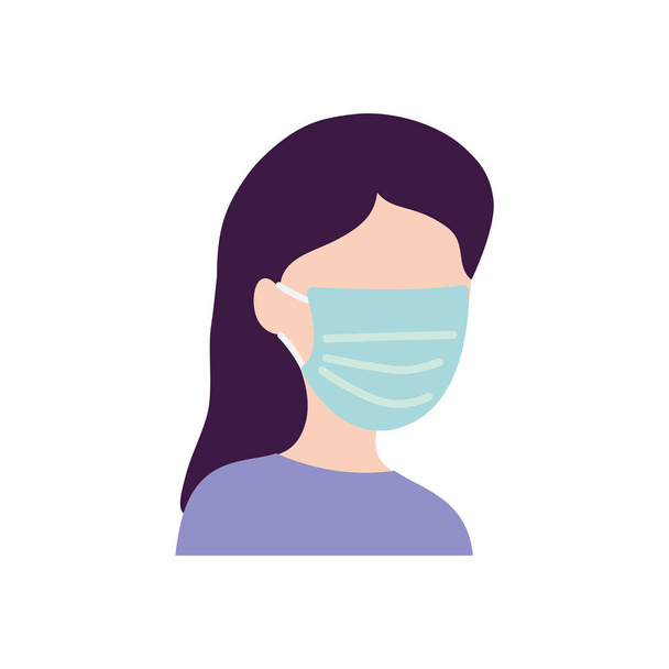 医療用マスクのアイコン画像を身に着けているアバター女性フラットスタイル - ベクター画像