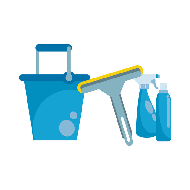splash spray bottles disinfectants with bucket and brush - Vector, Image