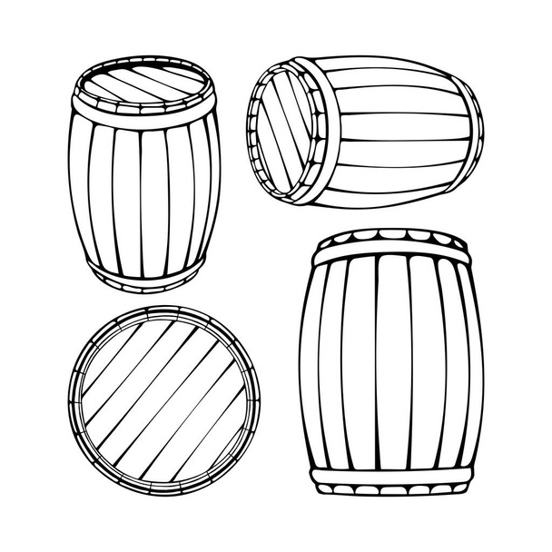 Barrel. Oak barrel hand drawn vector illustrations set. Wooden keg sketch drawing. Part of set.  - Vector, Image