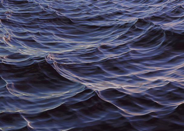 Dark Sea Water Surface. Night water wavy reflections background, stormy water - Fotoğraf, Görsel