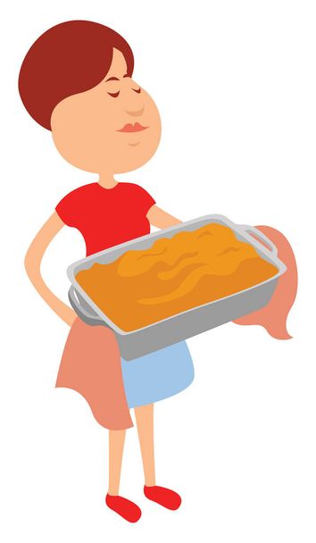 Woman with a food, illustration, vector on white background - Vector, Image