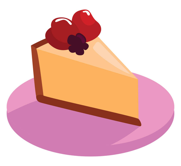 Cheesecake on a plate, illustration, vector on white background - Vector, Imagen