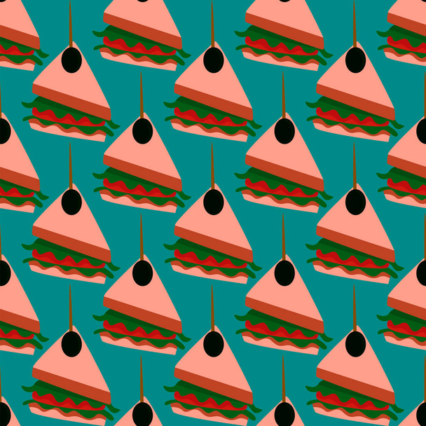 Club sandwich pattern, seamless pattern on blue background. - Vektor, kép