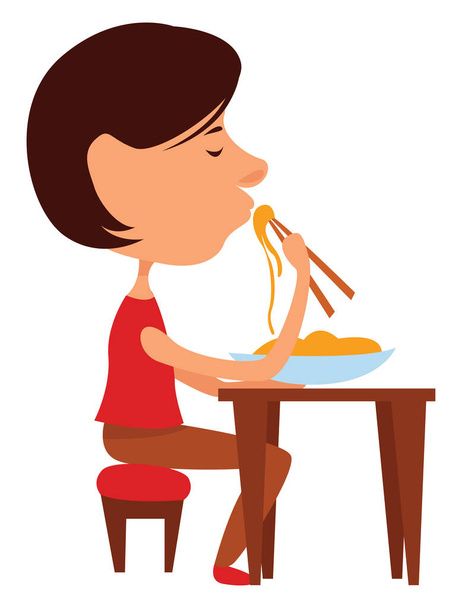 夕食、イラスト、ベクトルを白い背景で食べる女性 - ベクター画像