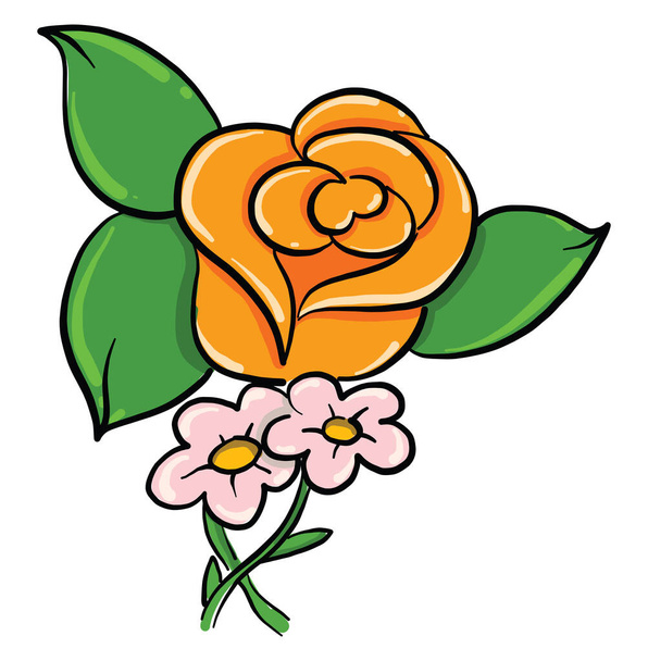 Orange rose flower, illustration, vector on white background - Vektori, kuva