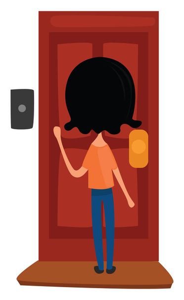 Menina batendo na porta, ilustração, vetor no fundo branco
 - Vetor, Imagem