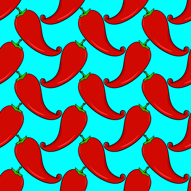 Chili-pippuri, saumaton kuvio sinisellä pohjalla. - Vektori, kuva